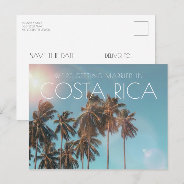 Costa Rica Beach Wedding Save the Date Ankündigungspostkarte (Vorne/Hinten)