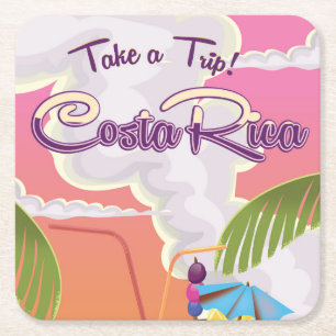 Costa Rica Cartoon-Reiseposter. Rechteckiger Pappuntersetzer