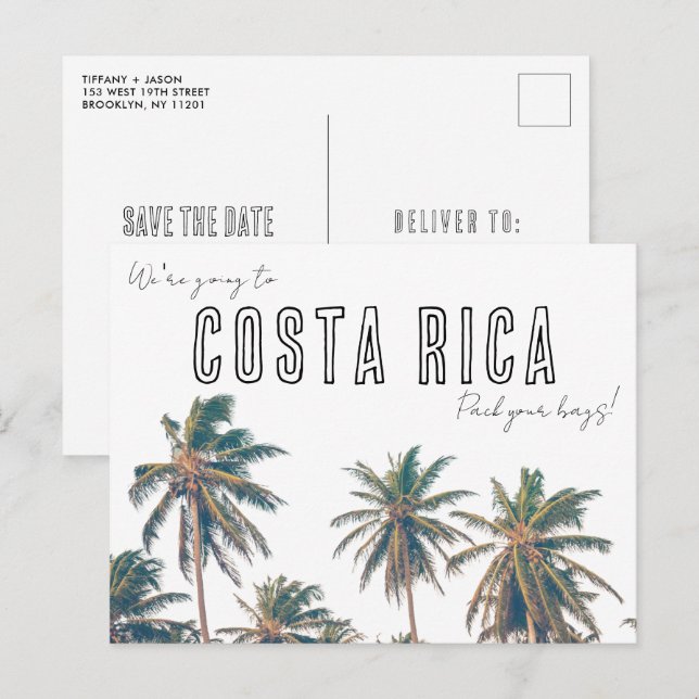 Costa Rica Destination Beach Wedding Save the Date Postkarte (Vorne/Hinten)