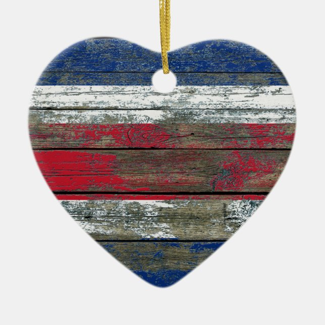 Costa Rica-Flagge auf rauem Holz verschalt Effekt Keramikornament (Vorne)