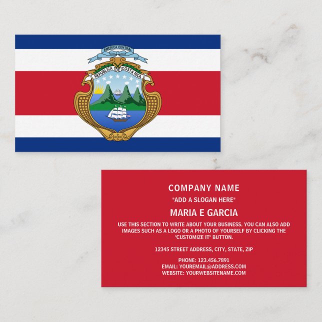 Costa Rica Flagge & Wappen, Costa Rica Flagge Visitenkarte (Vorne/Hinten)