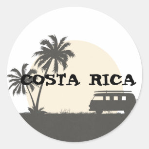 Costa Rica Hippy Van und Surfboard im Mondlicht Runder Aufkleber