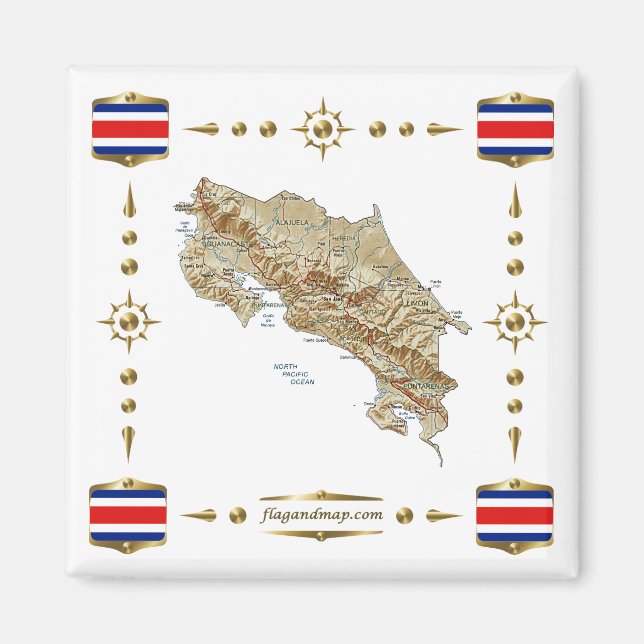 Costa Rica Karte + Flaggen Magnet (Vorne)
