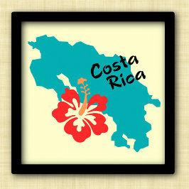 Costa Rica Karte Kunst mit Hibiskus Blume Poster