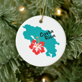 Costa Rica Karte mit Hibiskus Keramik Ornament