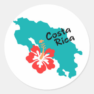 Costa Rica Karte mit Hibiskus Runder Aufkleber