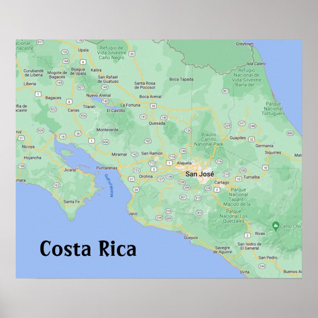 Costa Rica Karte Poster Print (Vorne)
