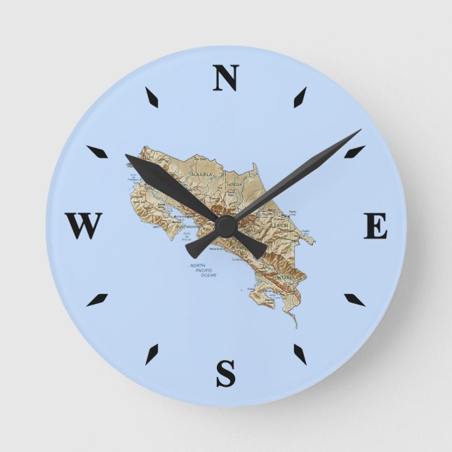 Costa Rica Map Clock Runde Wanduhr (Vorderseite)