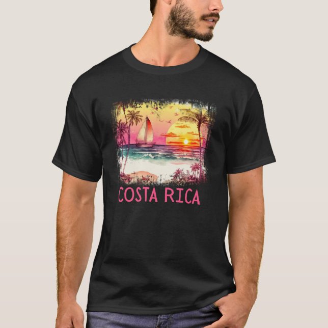 Costa Rica Palm Tree Beach Urlaub Sommer und Sur T-Shirt (Vorderseite)