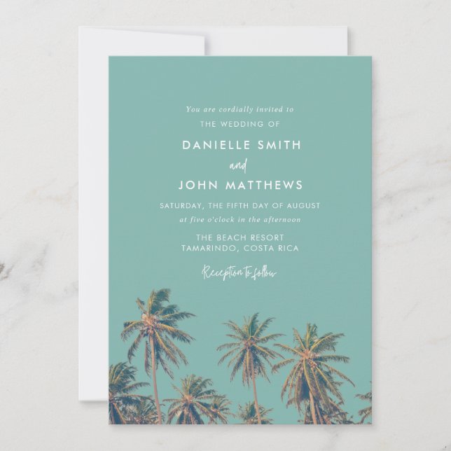 Costa Rica Palms Beach Hochzeitseinladung Einladung (Vorderseite)