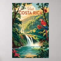 Costa Rica Papagei Illustration Reise Kunst Vintag