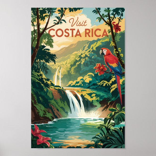 Costa Rica Parrot Illustration Travel Art Vintage Poster (Vorne)