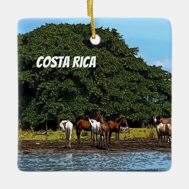 Costa Rica - Pferde am Wasser Keramikornament (Vorderseite)