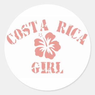 Costa Rica Pink Girl Runder Aufkleber