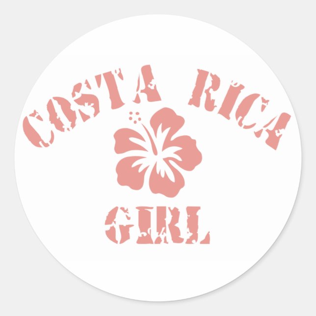 Costa Rica Pink Girl Runder Aufkleber (Vorderseite)