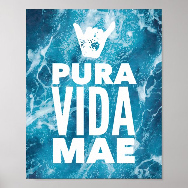 Costa Rica Pura Vida Mae Shaka Sign Surfing Poster (Vorne)