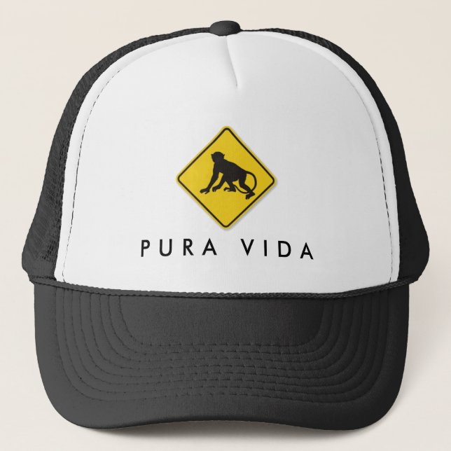 Costa Rica Pura Vida Monkey Crossing Truckerkappe (Vorderseite)