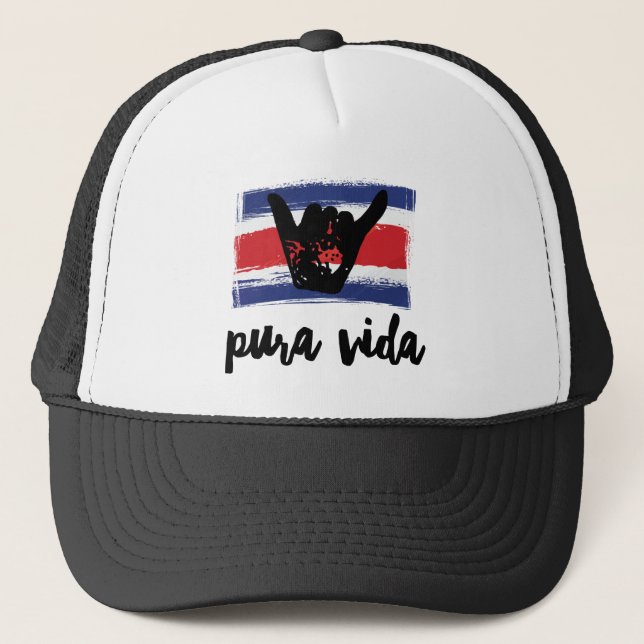 Costa Rica Pura Vida Shaka Truckerkappe (Vorderseite)