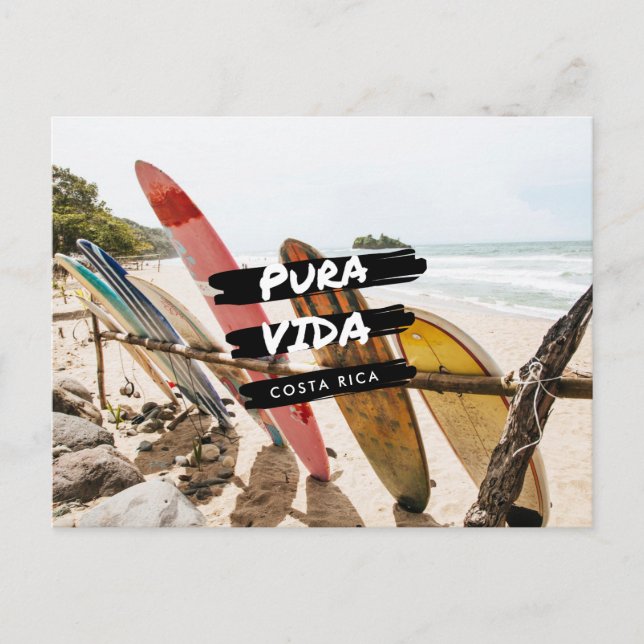 Costa Rica Pura Vida Surfboard Foto Postkarte (Vorderseite)
