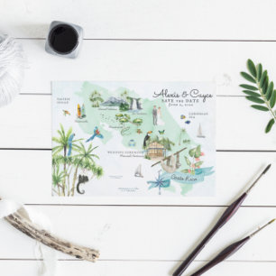 Costa Rica Reise-Hochzeits-Itinerary-Map Einladung