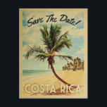 Costa Rica Save the Date Vintag Beach Palm Tree Ankündigungspostkarte<br><div class="desc">Dieses neo-Vintage Costa Rica Save the Date Postcard besticht durch seinen Charme und den coolen Retro-Stil der Mitte des Jahrhunderts. Mit einer tropischen Palme am weißen Sandstrand mit blauen Ozeanen und puffigen Wolken in einem blauen Himmel, wird Ihre Hochzeit in Urlaubsort jeden begeistern, wenn sie diese Vintage Costa Rica Save...</div>