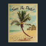 Costa Rica Save the Date Vintag Beach Palm Tree Ankündigungspostkarte<br><div class="desc">Dieses neo-Vintage Costa Rica Save the Date Postcard besticht durch seinen Charme und den coolen Retro-Stil der Mitte des Jahrhunderts. Mit einer tropischen Palme am weißen Sandstrand mit blauen Ozeanen und puffigen Wolken in einem blauen Himmel, wird Ihre Hochzeit in Urlaubsort jeden begeistern, wenn sie diese Vintage Costa Rica Save...</div>