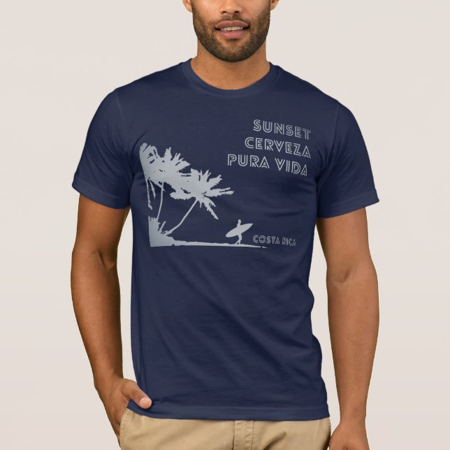 Costa Rica Sonnenuntergang Cerveza Surfen T-Shirt (Vorderseite)
