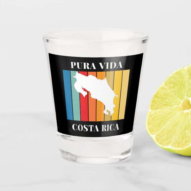 Costa Rica Souvenir farbenfrohe Karte Schnapsglas (Vorderseite)