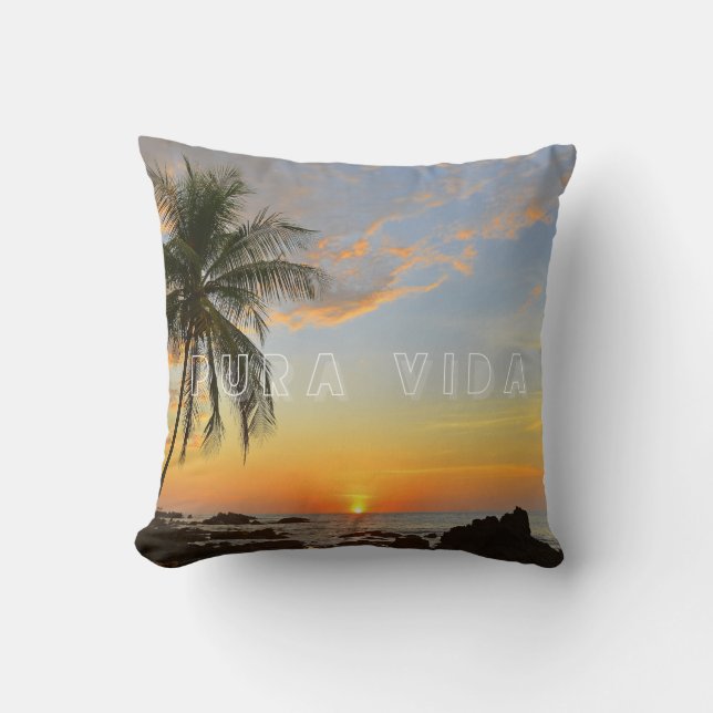 Costa Rica Sunset Beach Pura Vida Throw Pillow Kissen (Vorderseite)