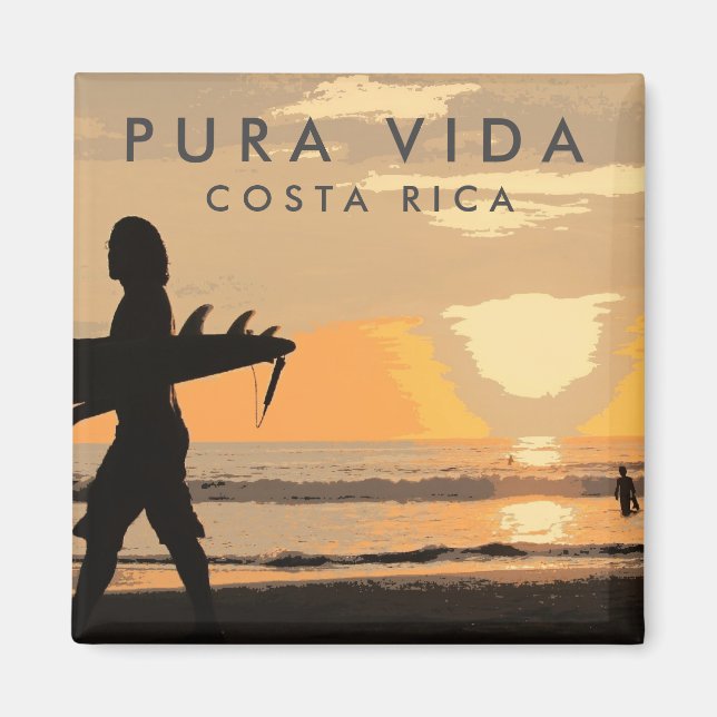 Costa Rica Sunset Surfer Souvenir Magnet (Vorne)