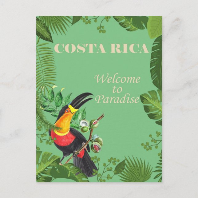 Costa Rica Vintag Toucan Reisen Postkarte (Vorderseite)