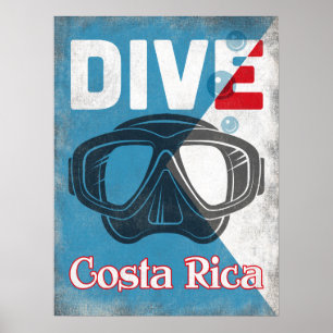 Costa Rica Vintage Tauchmaske Poster