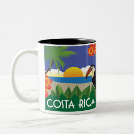 Costa Rica Vintager Stil Toucan und Hibiskus Zweifarbige Tasse