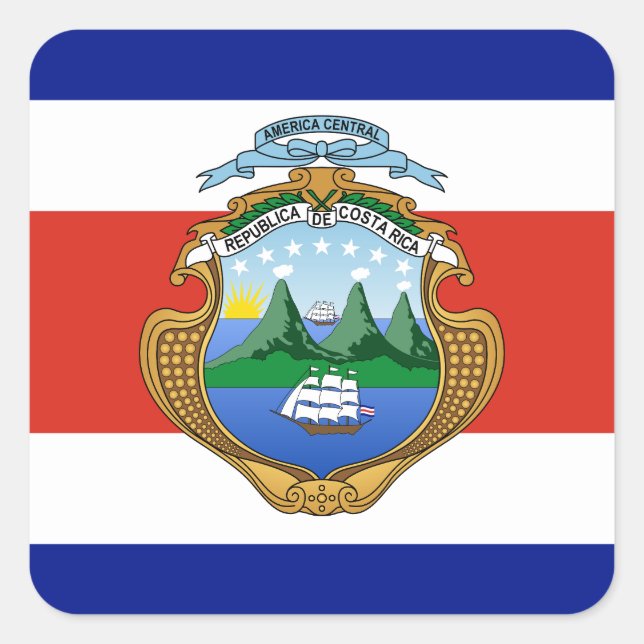 Costa Rica (Wappen/Flagge) Quadratischer Aufkleber (Vorderseite)