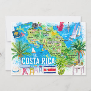 Costa Rica Wasserfarben-Reisekarte Postkarte