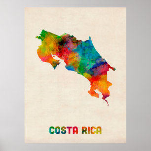 Costa Rica Wasserfarbkarte Poster