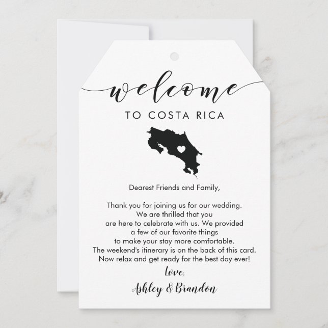 Costa Rica Wedding Willkommenstafel, Letter Itiner (Vorderseite)
