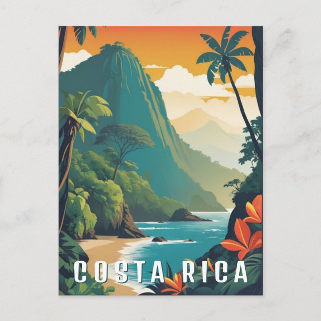 Costa Rice Retro Mountain Beach Travel Souvenir Postkarte (Vorderseite)