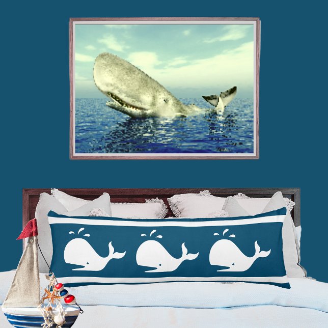 Costal Nautical Ocean BLUE White WHALE Seitenschläferkissen (Von Creator hochgeladen)