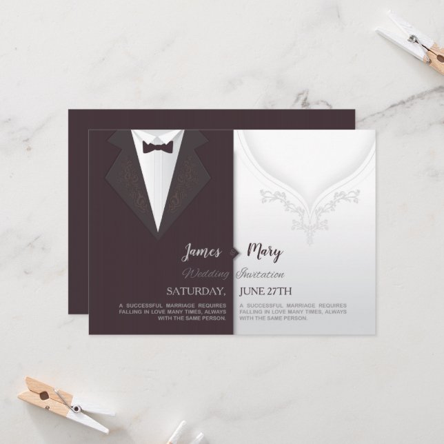 Costume de mariée mariage et invitation à la robe  (Devant/Arrière en situation)