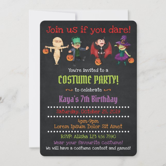 Costume d'Halloween Invitations de fête d'annivers (Devant)