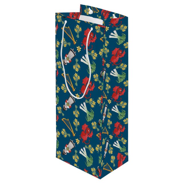 Costume et Emblèmes gallois, Sac cadeau vin bleu (Dos Angle)