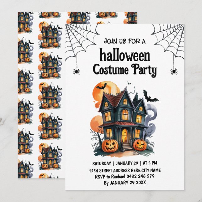 Costume Maison Hantée Invitation de fête d'Hallowe (Devant / Derrière)