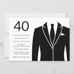 Costume noir et Cravate Invitation fête de 40e ann
