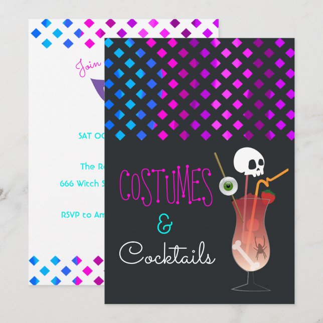 Costumes et cocktails Invitation à la fête d'Hallo (Devant / Derrière)