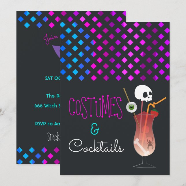 Costumes et cocktails Invitation à la fête d'Hallo (Devant / Derrière)