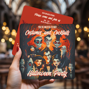Costumes QR Code Cocktails Halloween Invitation