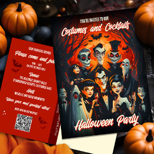 Costumes QR Code Cocktails Halloween Invitation