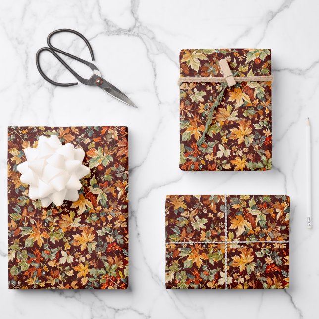 Cosy Autumnal Wrapping Paper Geschenkpapier Set (Vorderseite)