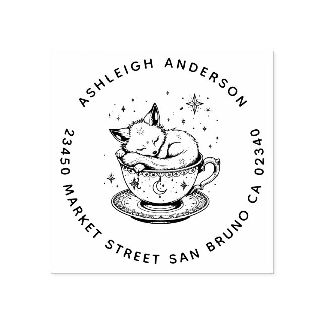 Cosy Baby Fox Snugglage Teacup Moon Stars Adresse Gummistempel (Prägung)
